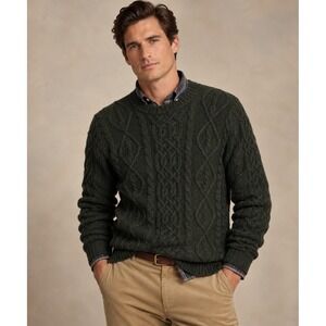High Sierra Sweater Mens Medium Green Vintage Cable Knit Ramie Wool Fisherman